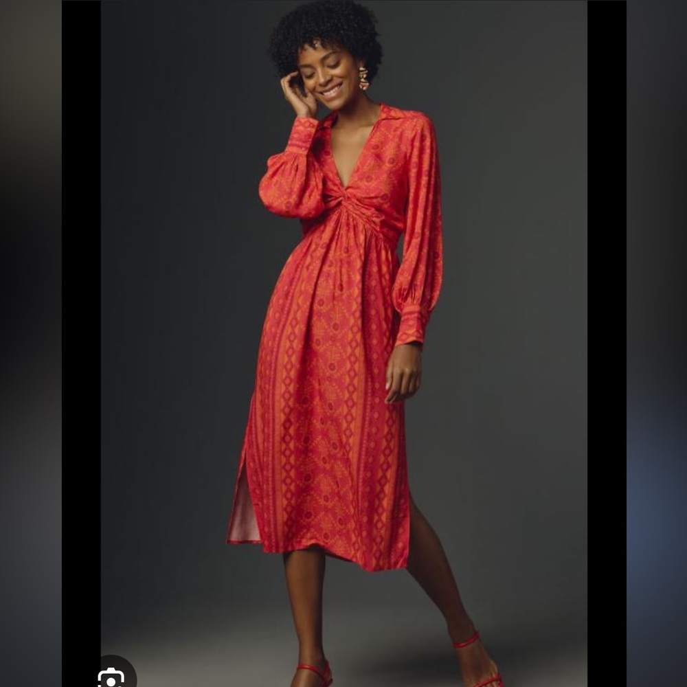 Farm Rio V Neck Tie Front Midi Dress